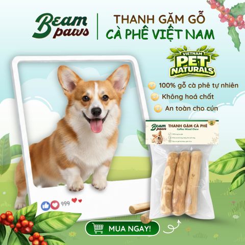 Đồ Gặm Gỗ Cà Phê Tự Nhiên Beam Paws Kèm Dây Cho Cún - Sạch Răng, Giảm Stress, An Toàn