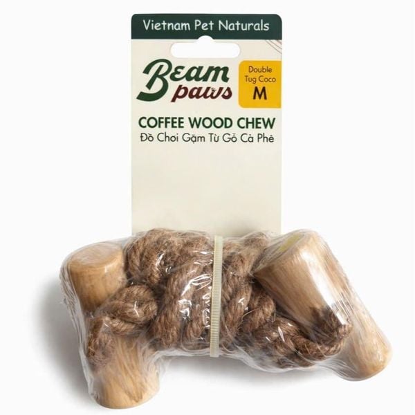 Đồ Gặm Gỗ Cà Phê Tự Nhiên Beam Paws Kèm Dây Cho Cún - Sạch Răng, Giảm Stress, An Toàn