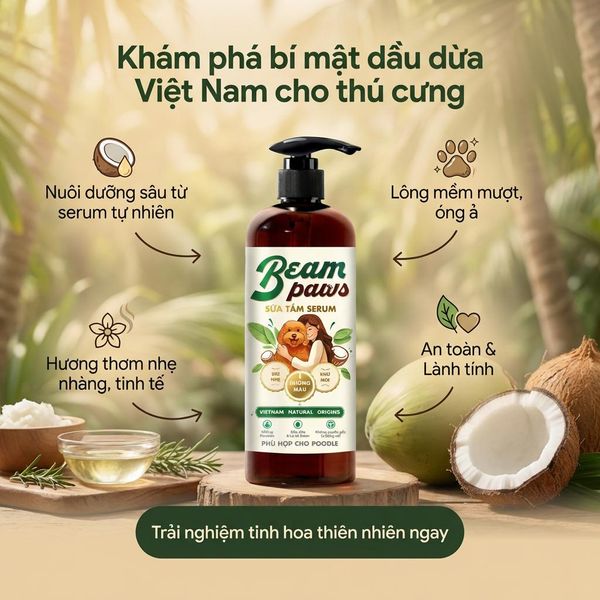 Sữa tắm serum poodle Beam Paws 470ml – Dưỡng Lông Mềm Mượt, Giữ Màu Lông, Serum Dầu Dừa & Lá Xô Thơm Tự Nhiên