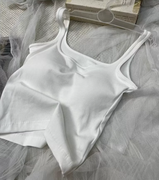 Áo bra 2 dây bản vừa cổ vuông, chất cotton tăm mềm, có đệm ngực - MB07