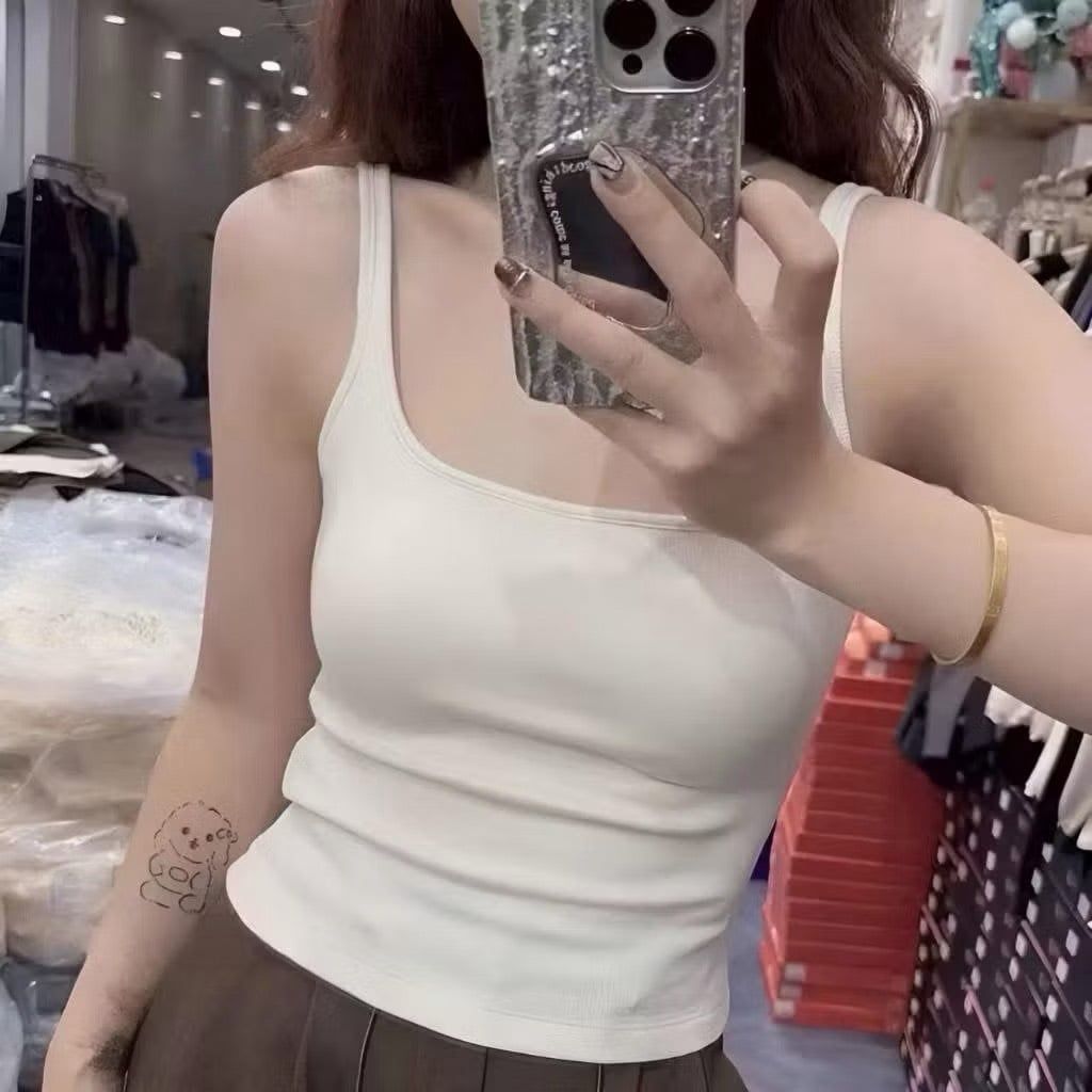 Áo bra 2 dây bản vừa cổ vuông, chất cotton tăm mềm, có đệm ngực - MB07