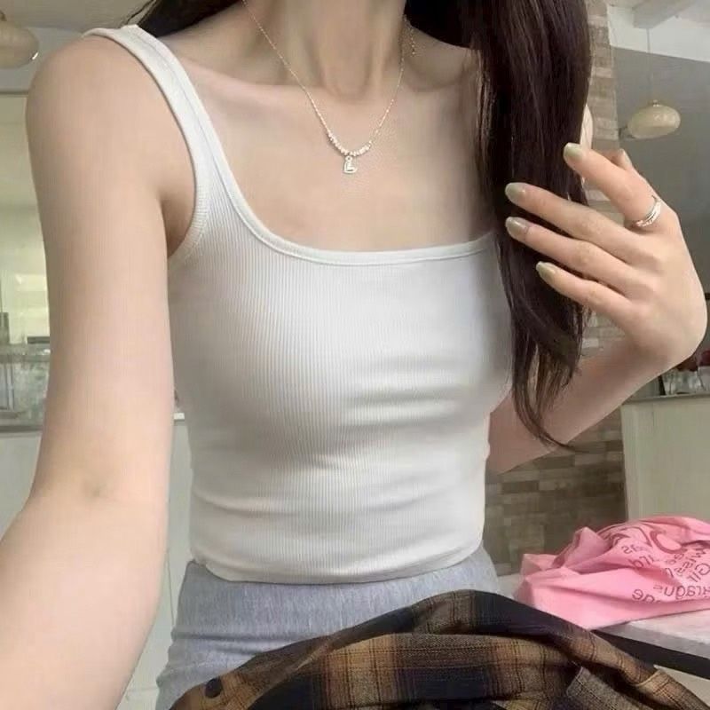 Áo bra 2 dây bản vừa cổ vuông, chất cotton tăm mềm, có đệm ngực - MB07