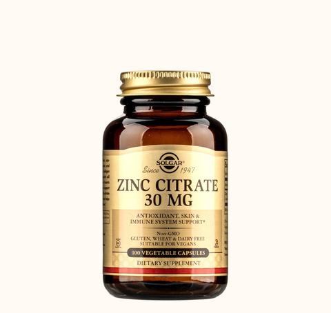 Viên Uống Bổ Sung Kẽm và Vitamin C Solgar Zinc Citrate 30 Mg 100 Viên Nang Thực Vật