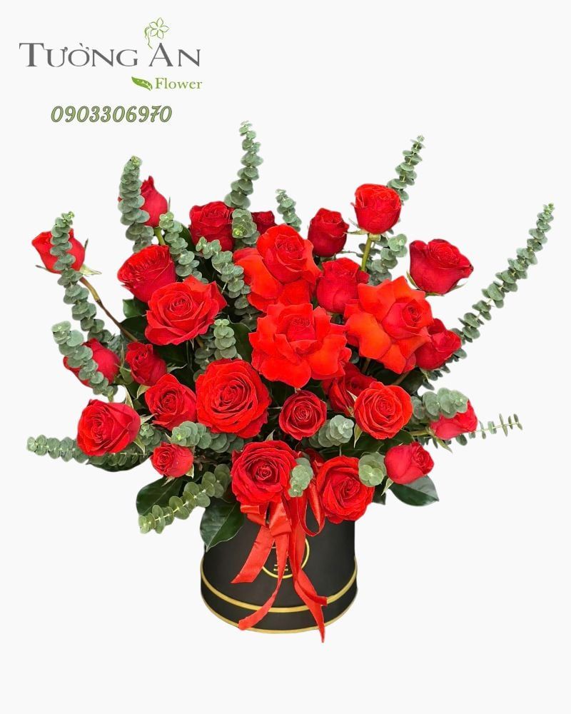  Hoa Cắm Hộp Sắc Đỏ Kiêu Sa - HCH43 