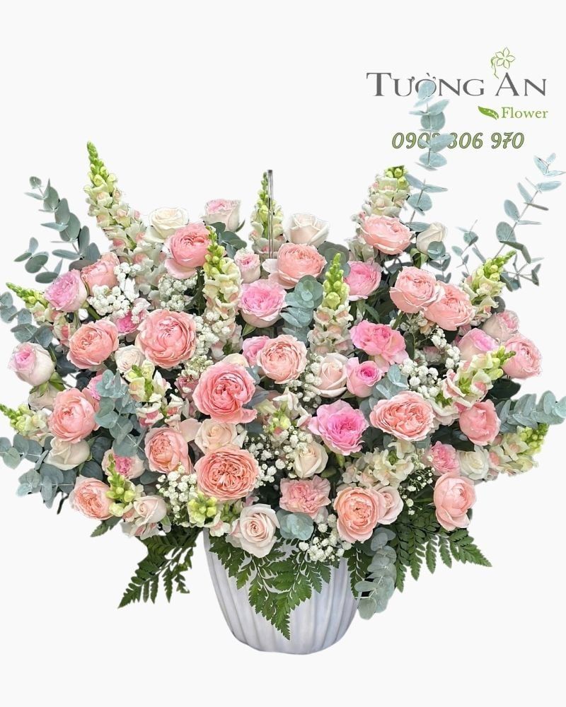  Hoa Cắm Hộp Sương Mai Hồng Phấn - HCH132 