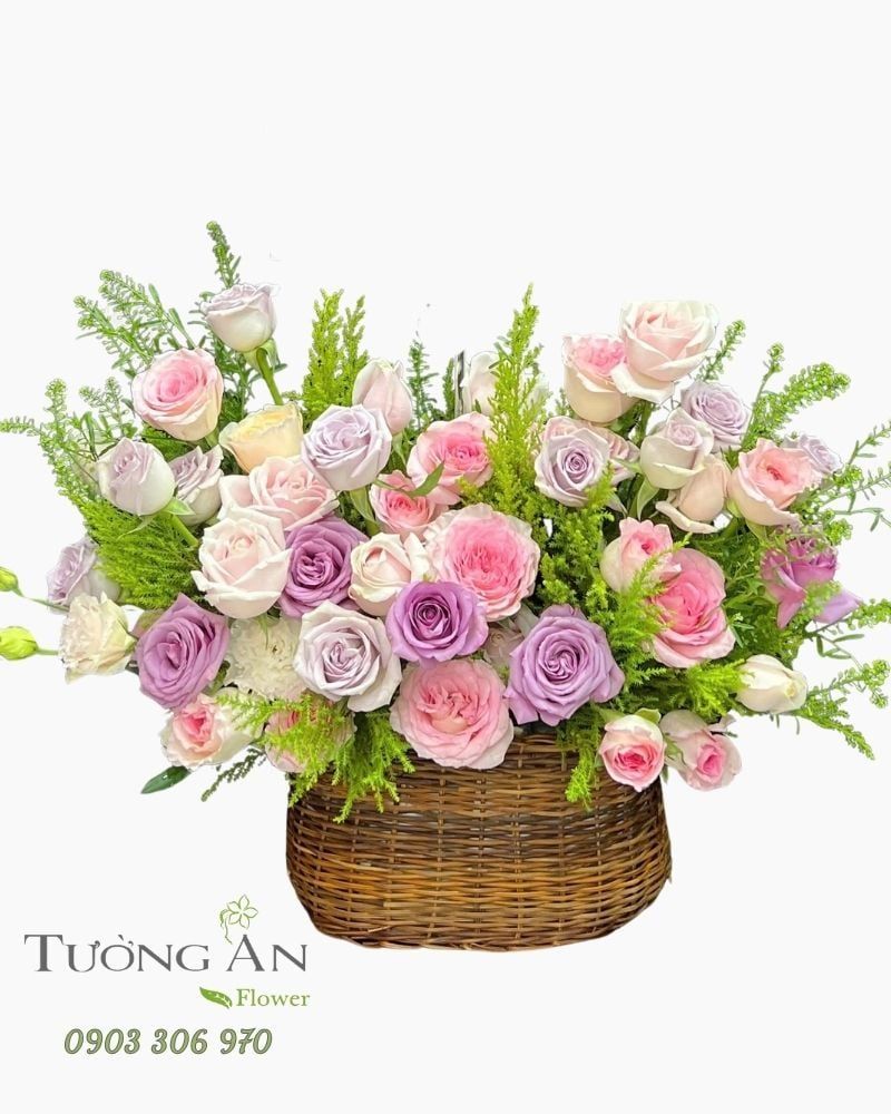 Giỏ Hoa Mộng Xuân Tím Hồng - GH09 