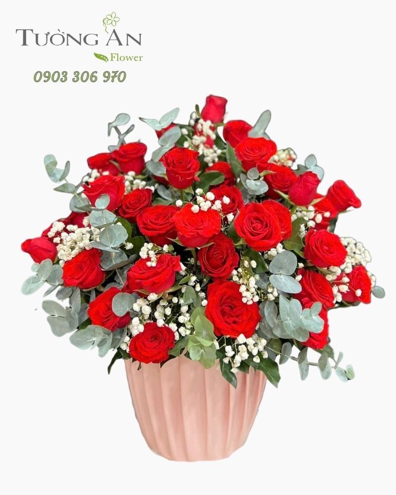  Hoa Cắm Hộp Vĩnh Hằng Đỏ Thắm - HCH77 