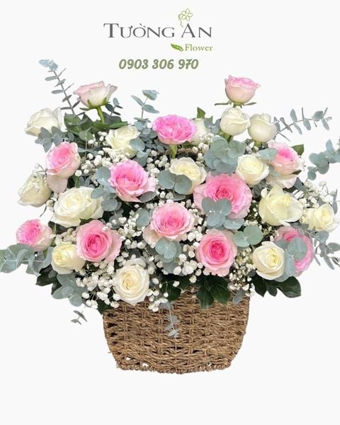 Giỏ Hoa Mây Hồng Nhẹ Gió - GH08
