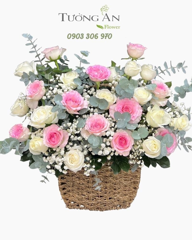  Giỏ Hoa Mây Hồng Nhẹ Gió - GH08 