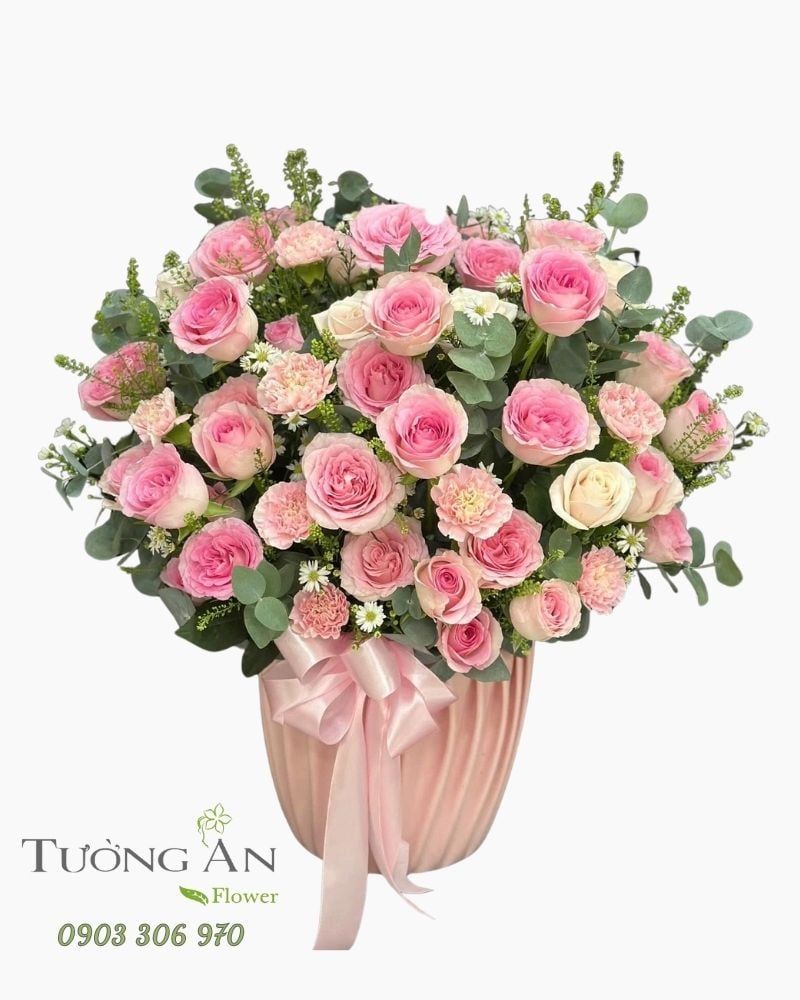  Hoa Cắm Hộp Hồng Mộng Dịu Êm - HCH119 