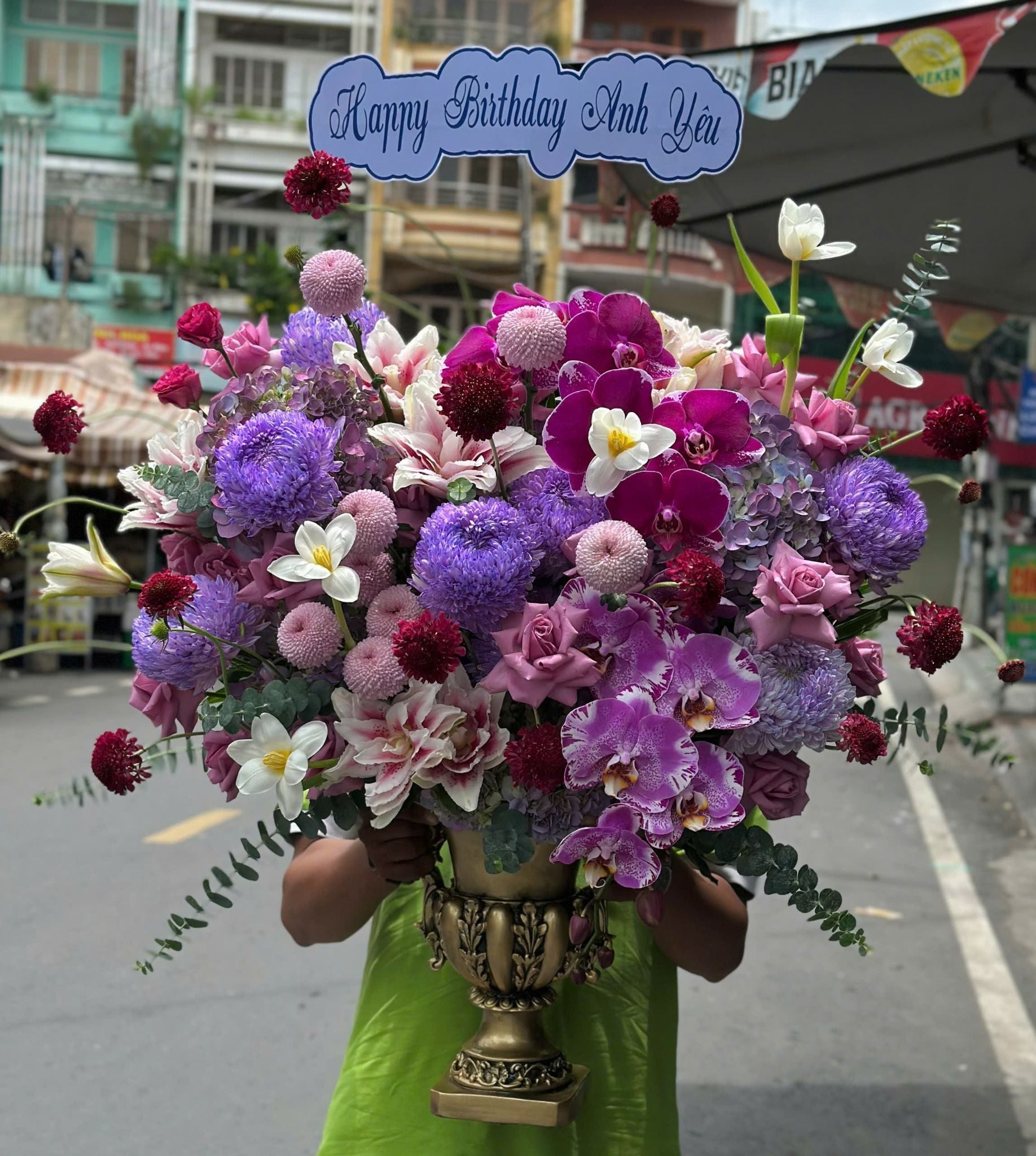  Bình Hoa Vương Miện Hoa Tím - HCB18 
