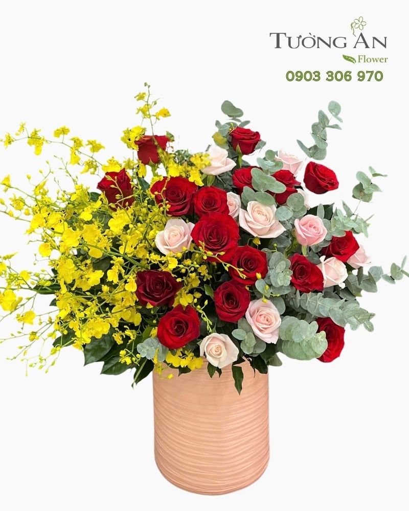  Hoa Cắm Hộp Hồng Vàng Thịnh Vượng - HCH166 