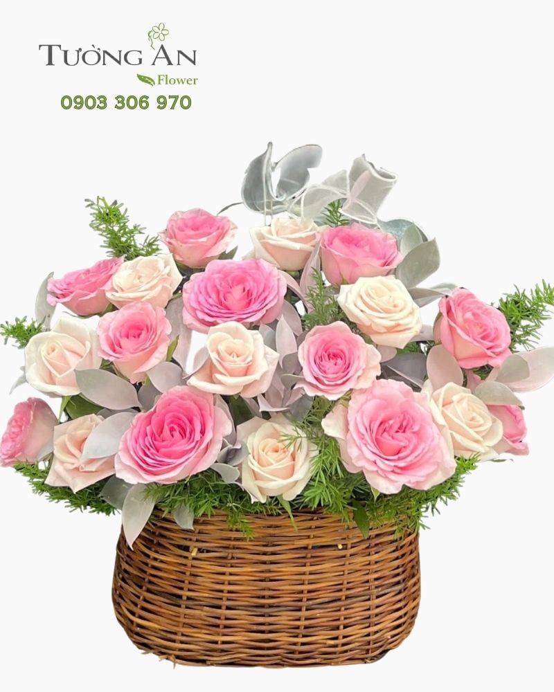  Giỏ Hoa Hồng Sương Mai - GH35 