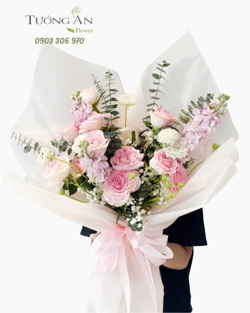  Bó Hoa Hồng Phấn Mộng Mơ - HBD72 