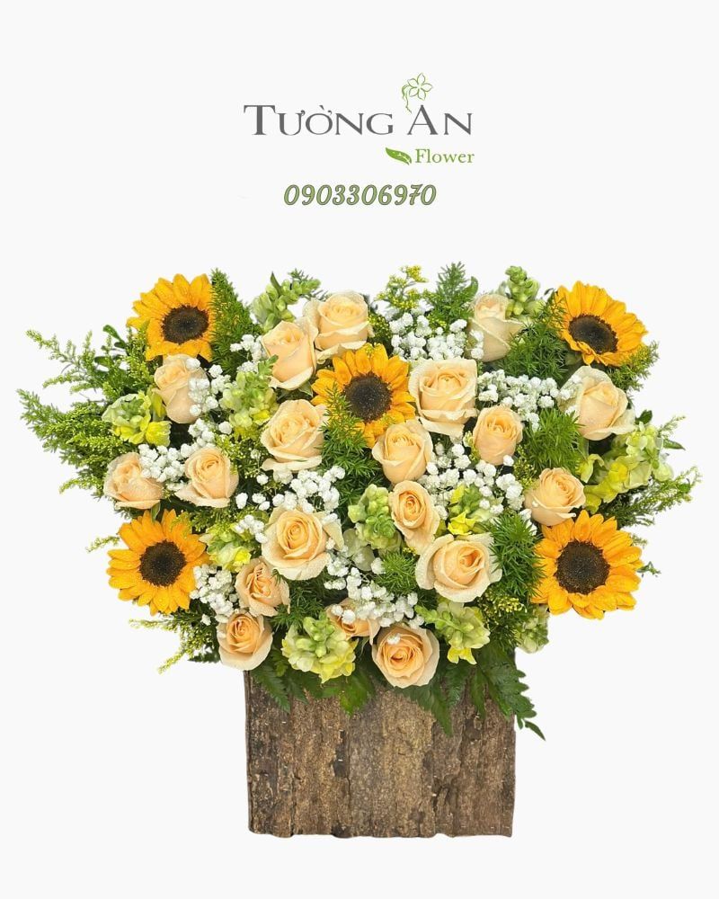  Hoa Cắm Hộp Gỗ Nắng Vàng An Nhiên - HCH35 