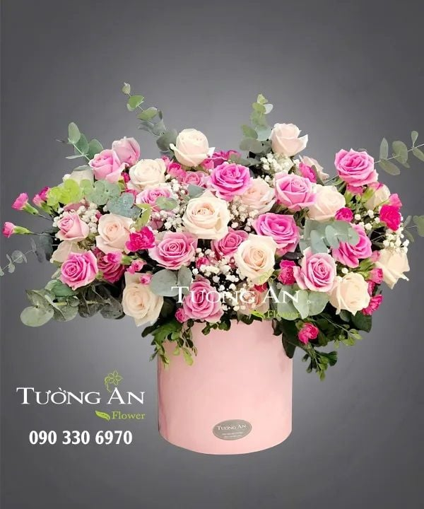  Hoa Cắm Hộp Sắc Hồng - A228 