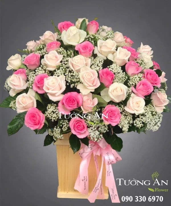  Hoa Cắm Hộp Sắc Hồng - A140 