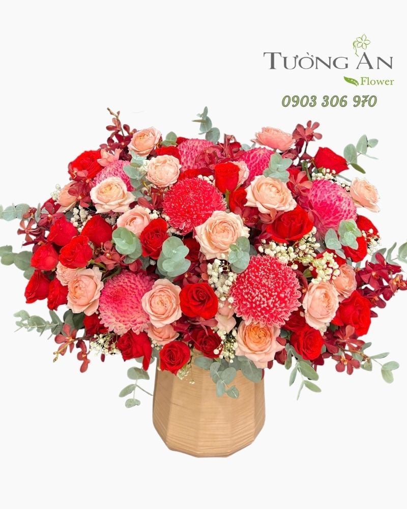  Hoa Cắm Hộp Hồng Đỏ Nồng Nàn - HCH127 