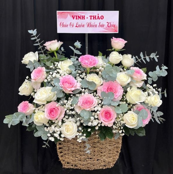 Giỏ Hoa Mây Hồng Nhẹ Gió - GH08
