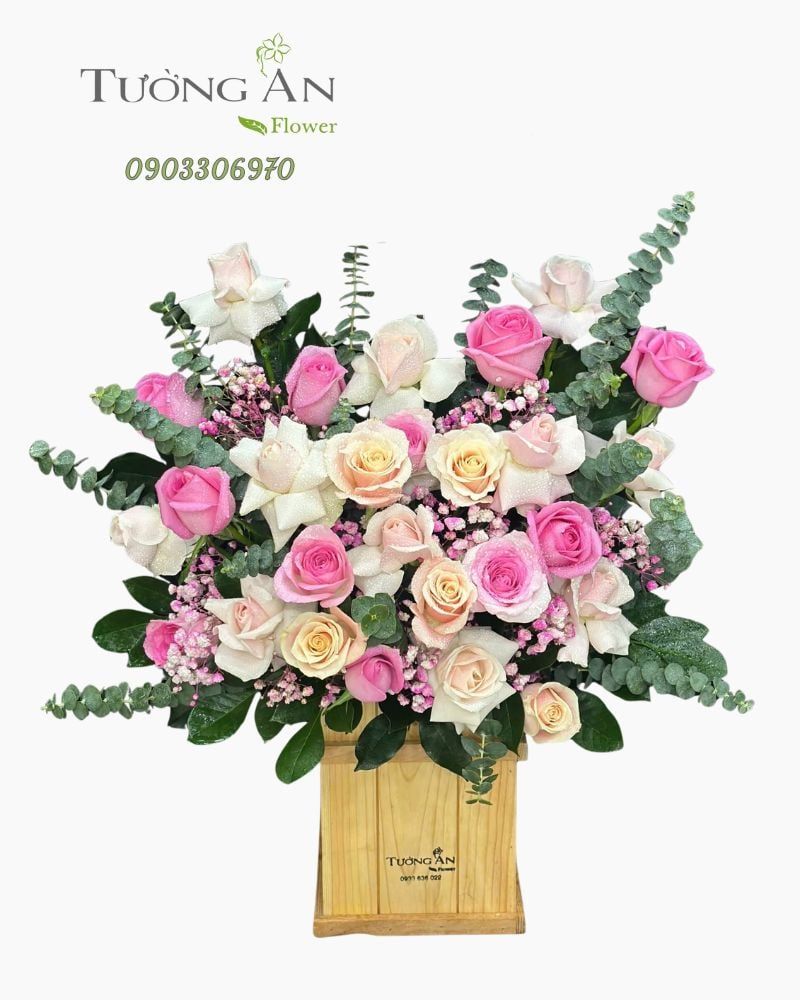  Hoa Cắm Hộp An Nhiên Hồng Phấn - HCH38 