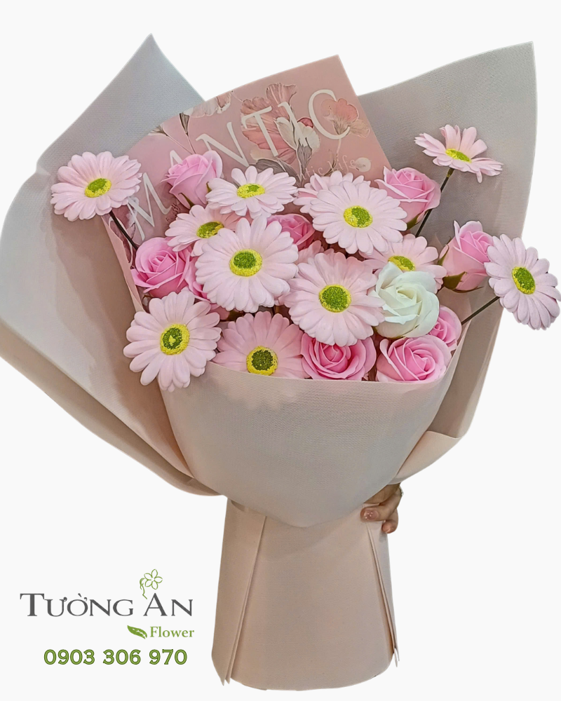  Bó Hoa Sáp Mộng Hồng Cúc Trắng- HST43 