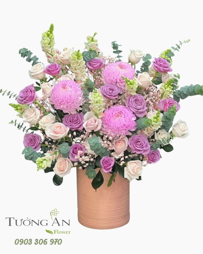  Hoa Cắm Hộp Sương Mai Tím Hồng- HCH104 