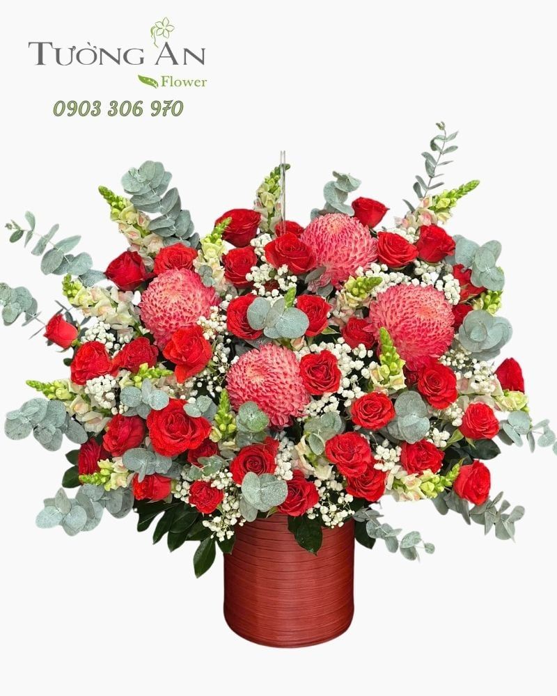  Hoa Cắm Hộp Đỏ Hồng Phồn Hoa - HCH130 