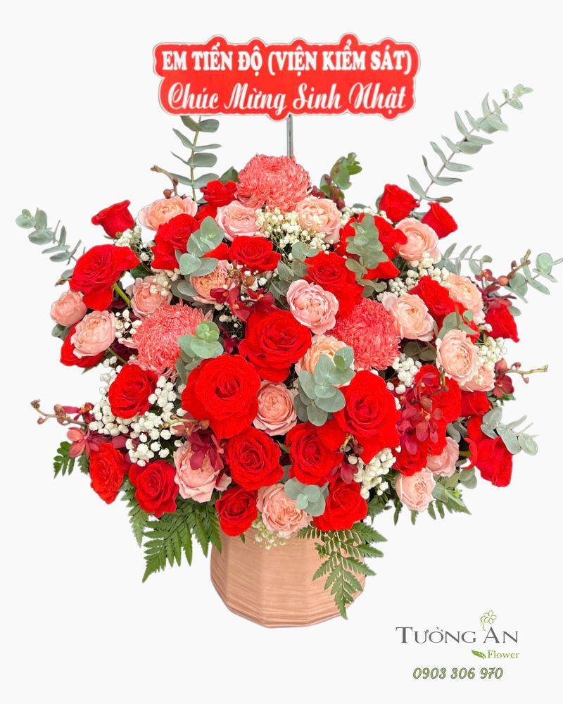  Hoa Cắm Hộp Đỏ Tình Nồng - HCH112 