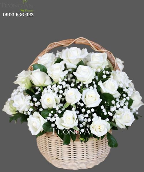 Giỏ Hoa Viếng Hồng Trắng