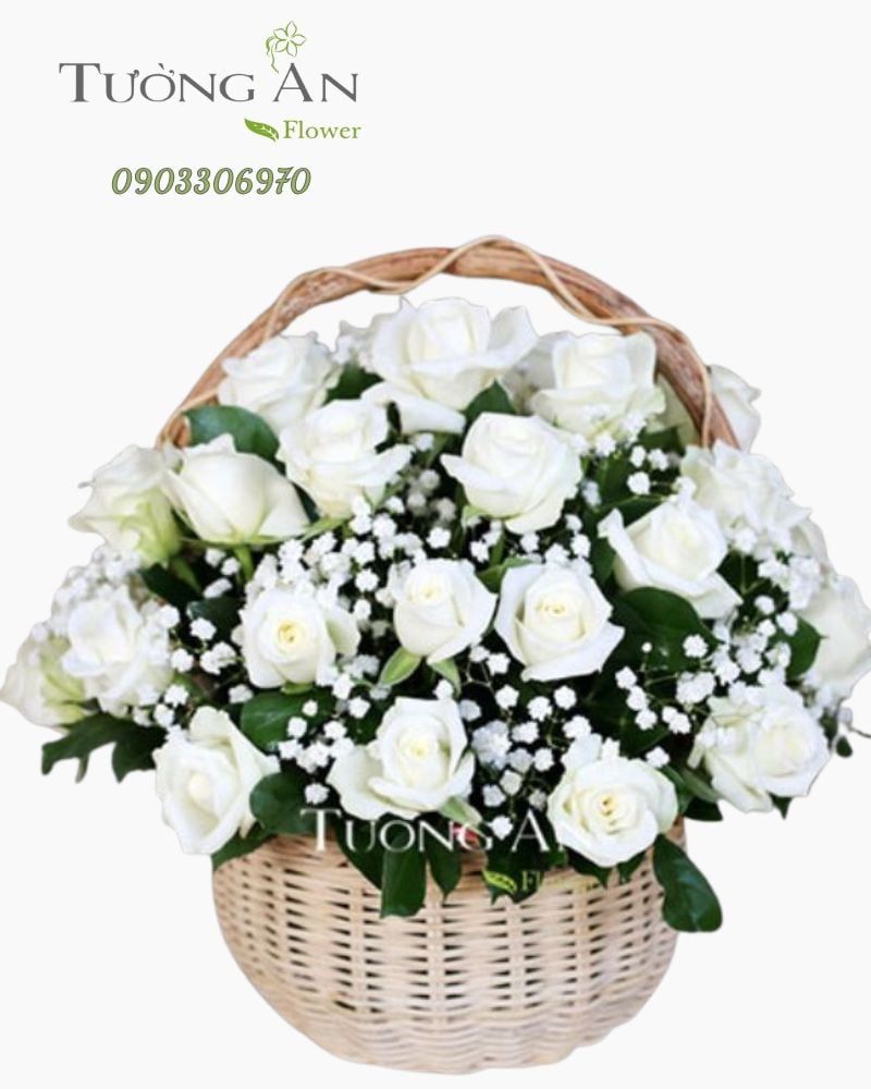  Giỏ Hoa Viếng Hồng Trắng - S355 