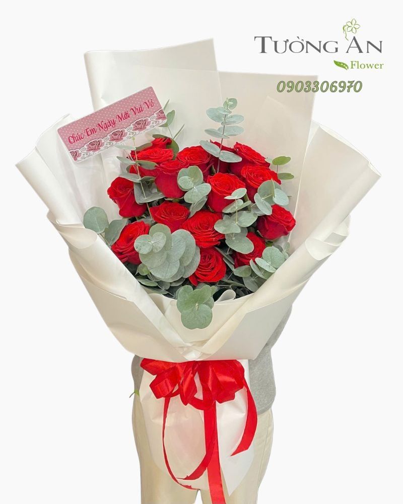  Bó Hoa Trái Tim Đỏ Thắm - HBD21 