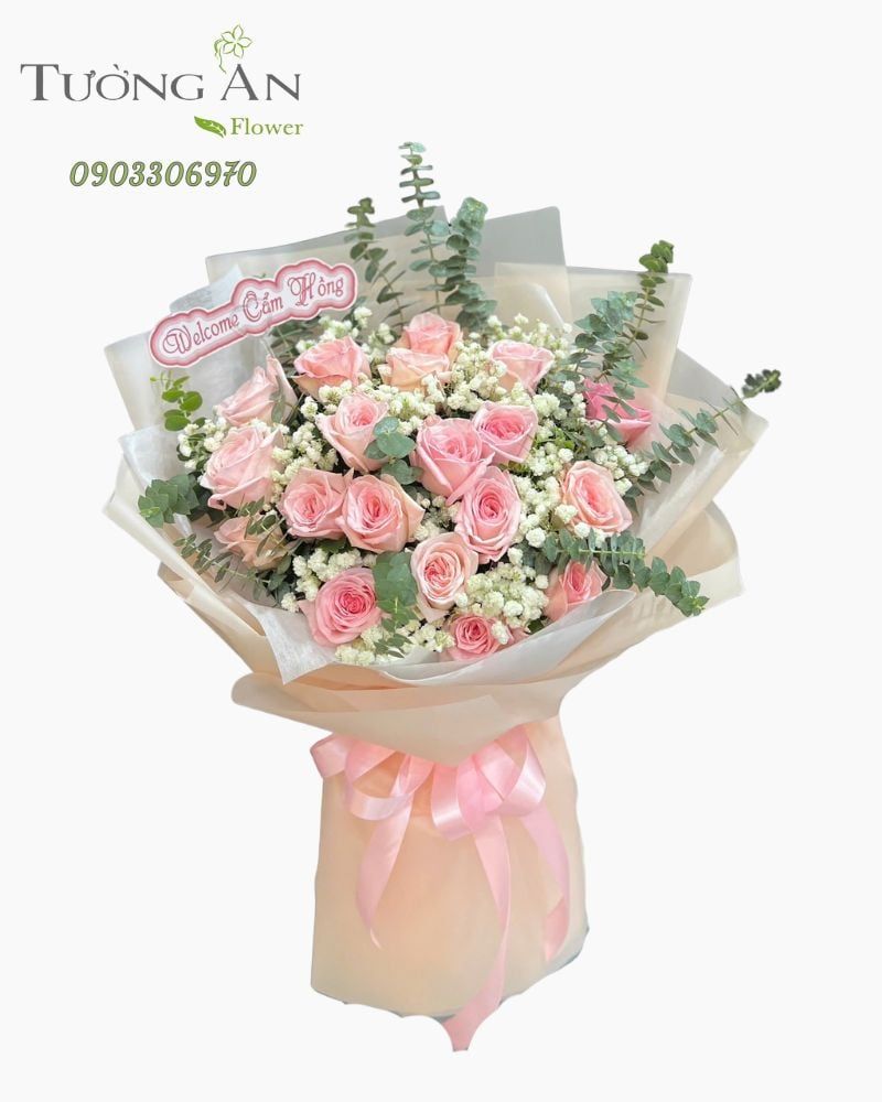  Bó Hoa Hồng Phấn Chào Yêu Thương - HBD22 