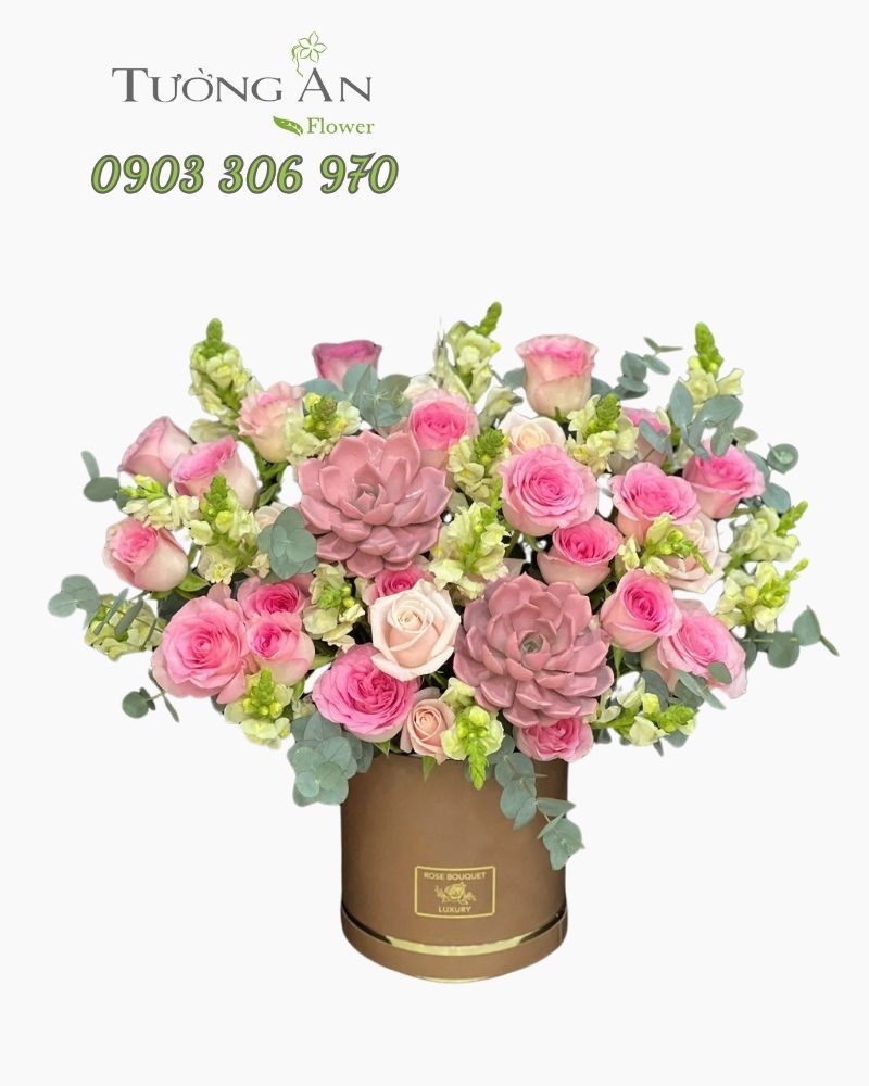  Hoa Cắm Hộp Hồng Ngọt Ngào Mùa Nhẹ - HCH17 