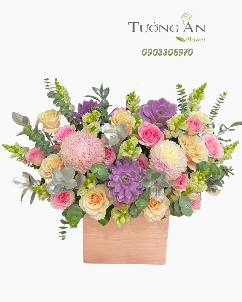  Hoa Cắm Hộp Tím Hồng Dịu Mơ - HCH72 