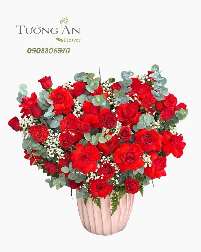  Hoa Cắm Hộp Hồng Đỏ Diễm Phúc - HCH54 