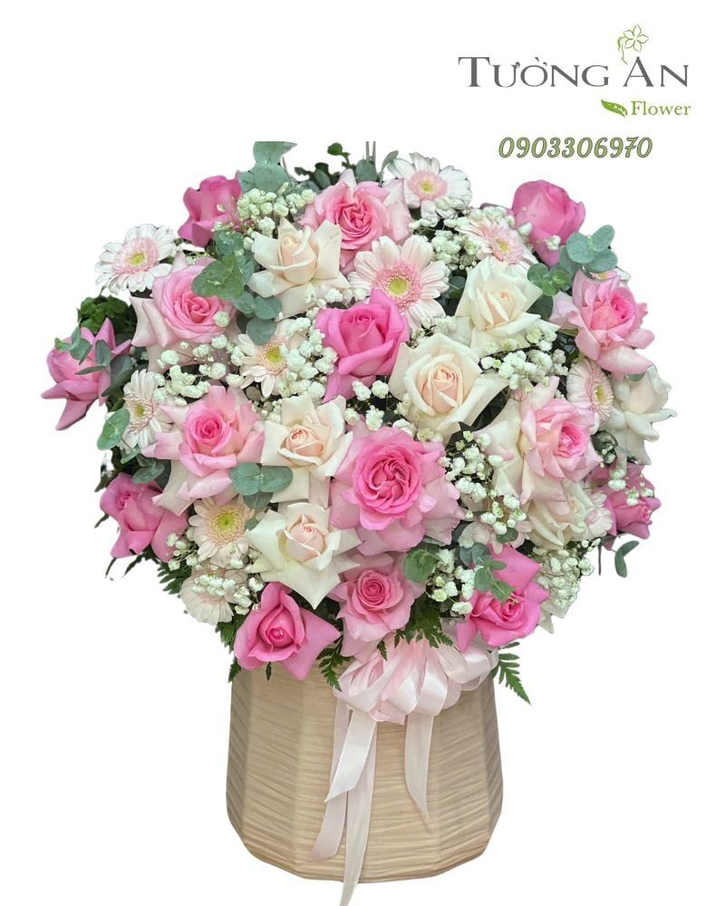  Hoa Cắm Hộp Hồng Nhẹ Gửi Thương - HCH56 