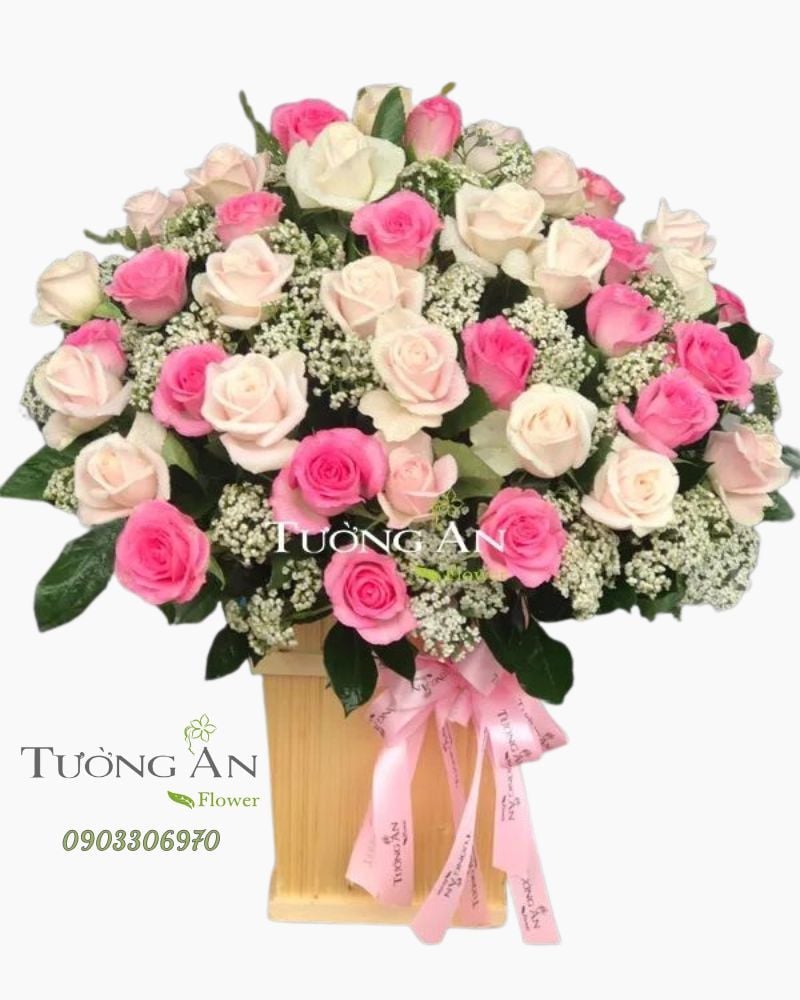  Hoa Cắm Hộp Sắc Hồng - A140 