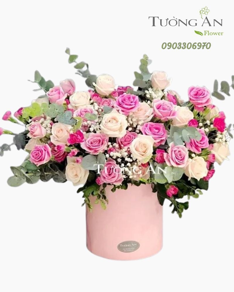  Hoa Cắm Hộp Sắc Hồng - A228 
