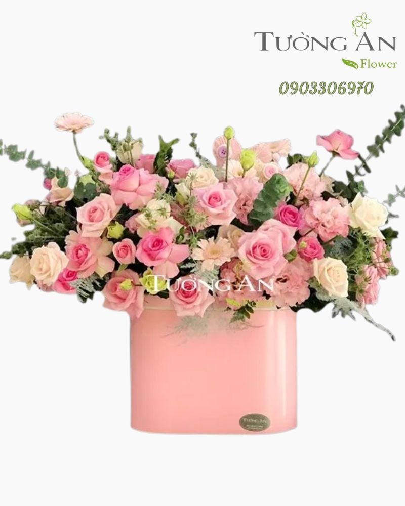  Hoa Cắm Hộp Sắc Hồng Xinh - A236 