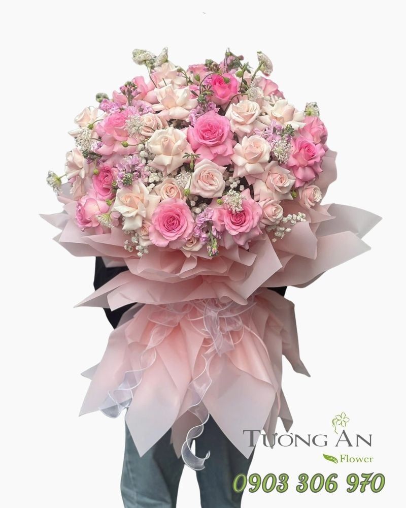  Bó Hoa Hồng Phấn Dịu Êm - HBT01 