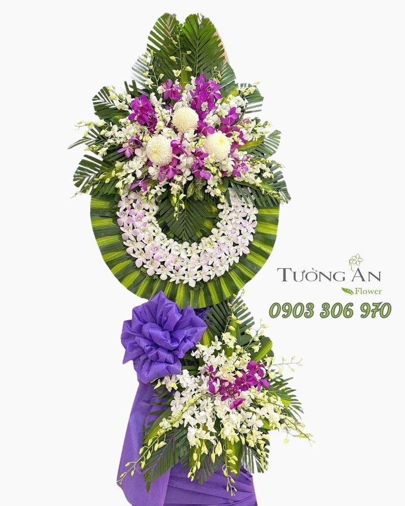  Vòng Hoa Chia Buồn Tím Trắng Tiễn Biệt - HTL06 