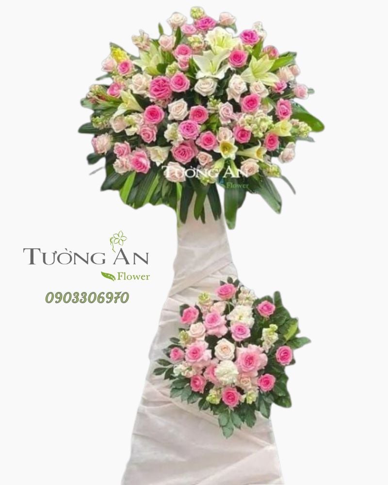  Kệ Hoa Chúc Mừng 2 Tầng Tone Hồng - B496 