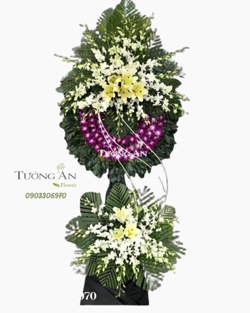  Vòng Hoa Chia Buồn Trắng Tím - B259 