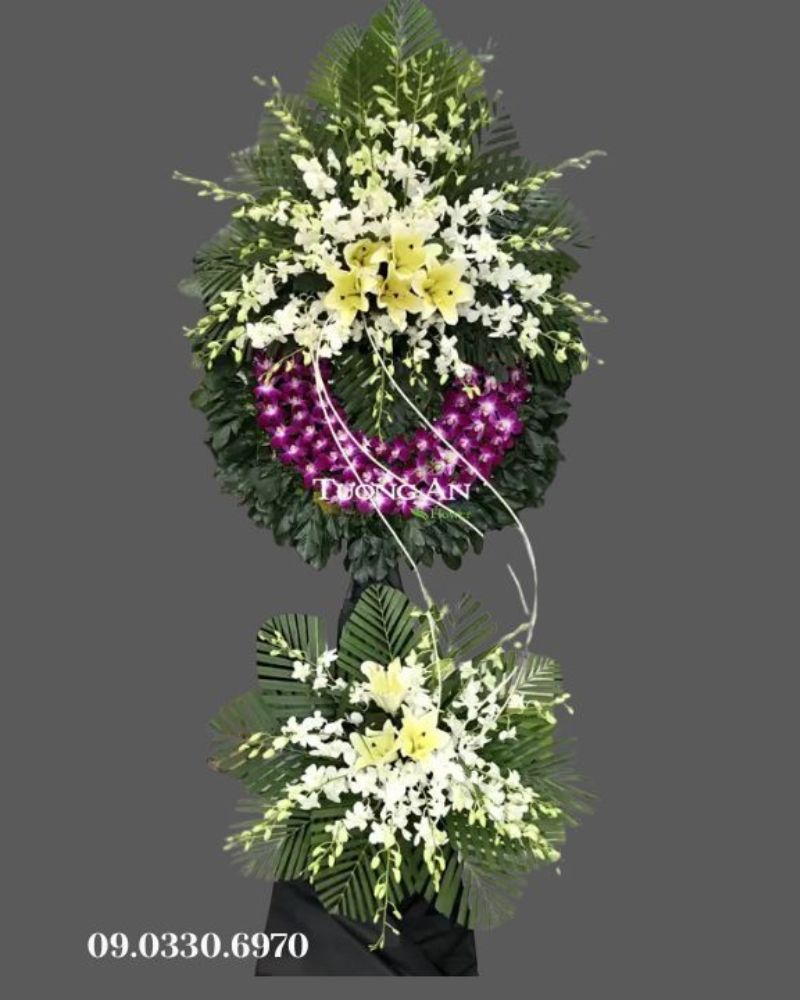  Vòng Hoa Chia Buồn Trắng Tím - B259 