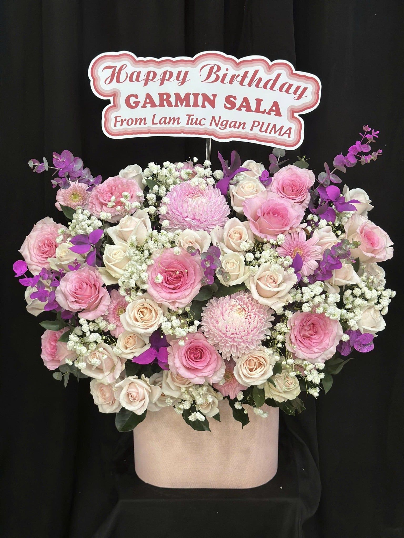  Hoa Cắm Hộp Hồng Ngọc Tím Thương - HCH60 