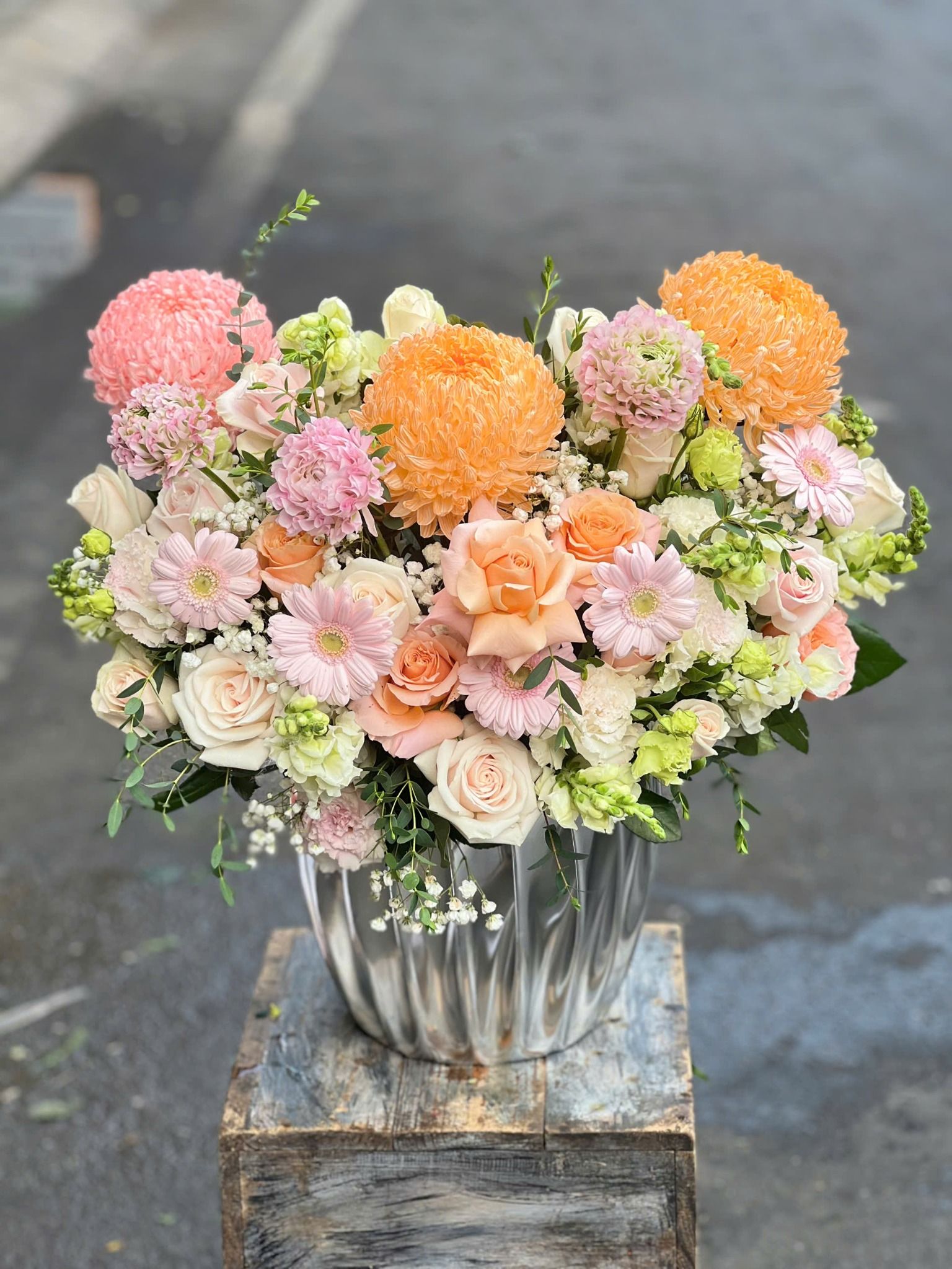  Hoa Cắm Hộp Đào Hồng Mơ Nắng - HCH76 