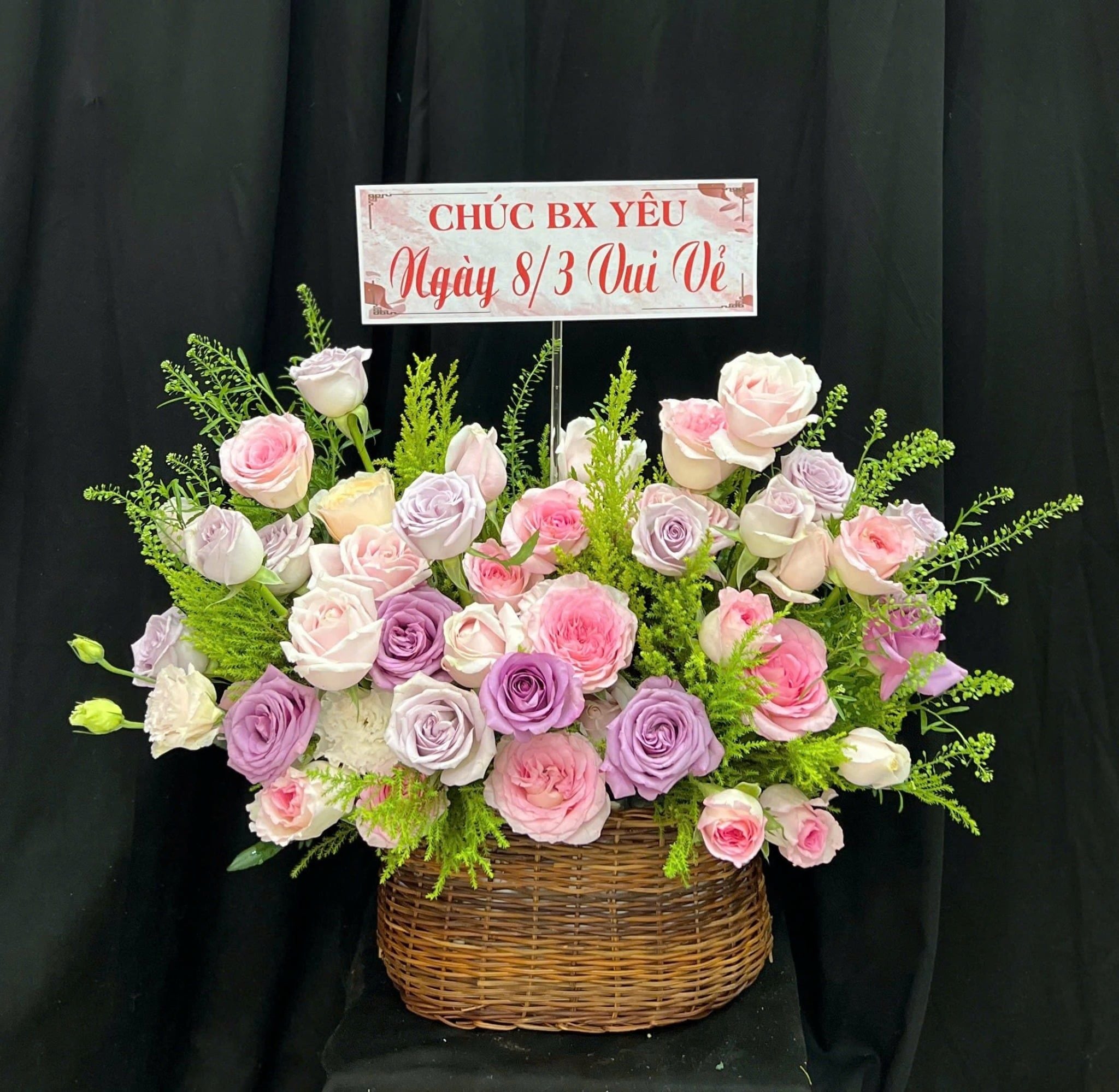  Giỏ Hoa Mộng Xuân Tím Hồng - GH09 