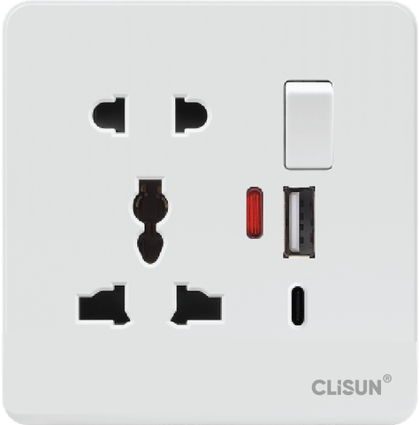 Bộ ổ cắm đôi đa năng đèn báo có công tắc + USB 13A Clisun