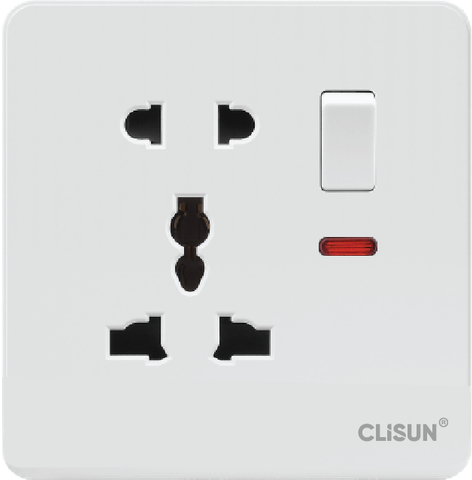 Bộ ổ cắm đôi đa năng đèn báo có công tắc 13A Clisun