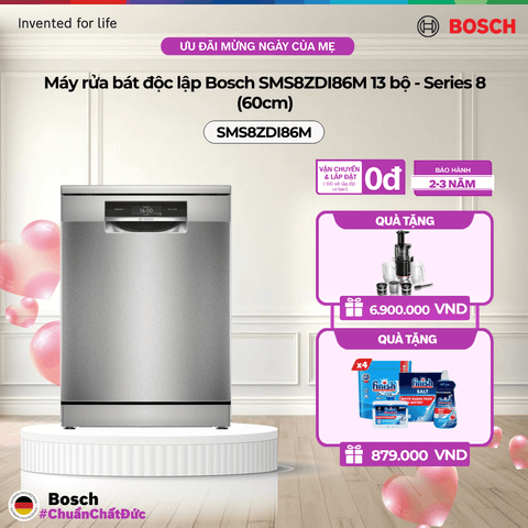 Máy rửa chén bát độc lập 13 bộ Bosch SMS8ZDI86M - Series 8 (60cm)
